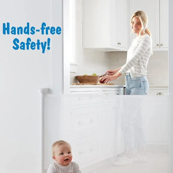Retractable Baby Gates 33" X 55" for Stairs, Pets White Mesh Expandable … - Picture 4 of 14